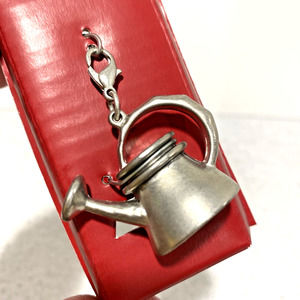 Silver bag charm zipper pull pewter metal gift for gardener watering can cottage